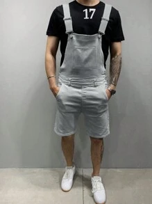 Manfinity Homme Pantalones Cortos De Tirantes Sólidos Casuales De Verano Para Hombre - Gris - Ver 3