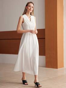 MOTF PREMIUM Dệt Của phụ nữ Cổ chữ V Xếp nếp Đầm - trắng - Xem 6