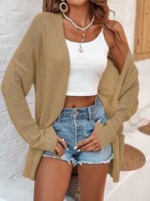 EMERY ROSE 女式雙口袋休閒春季開衫,開放式前裝和下垂式設計 - 駝色 - 查看 6