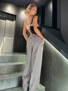 SHEIN EZwear Women's Low Waist Pinstripe Suit Pants With Side Pockets - Multicolor - View 2