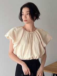 FRIFUL Ladies' Spring & Summer Solid Color Textured Puff Sleeve Casual Shirt,Crop Tops Women