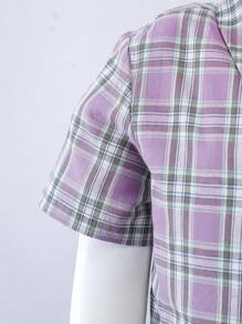 SHEIN Tween Girl Fashionable Plaid Short Sleeve Shirt, Summer - Purple - View 6
