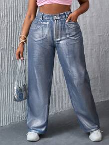 SHEIN SXY Kích thước lớn Của phụ nữ Kim loại giác quan Lỏng lẻo phù hợp Quần legging thẳng - Nhiều màu - Xem 1