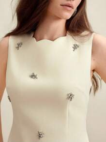 Anewsta Casual Jewel Neckline Seashell Edge Bodycon Dress Adorned With Rhinestone - Yellow - View 2