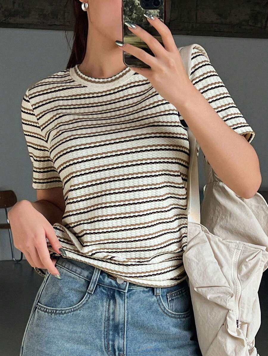 DAZY 女士短袖条纹T恤夏季 - 彩色 - 查看 1