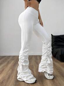 SHEIN EZwear White Sheer-Proof Shrinkage With Pleated Flare Pants For Spring And Summer - White - View 4