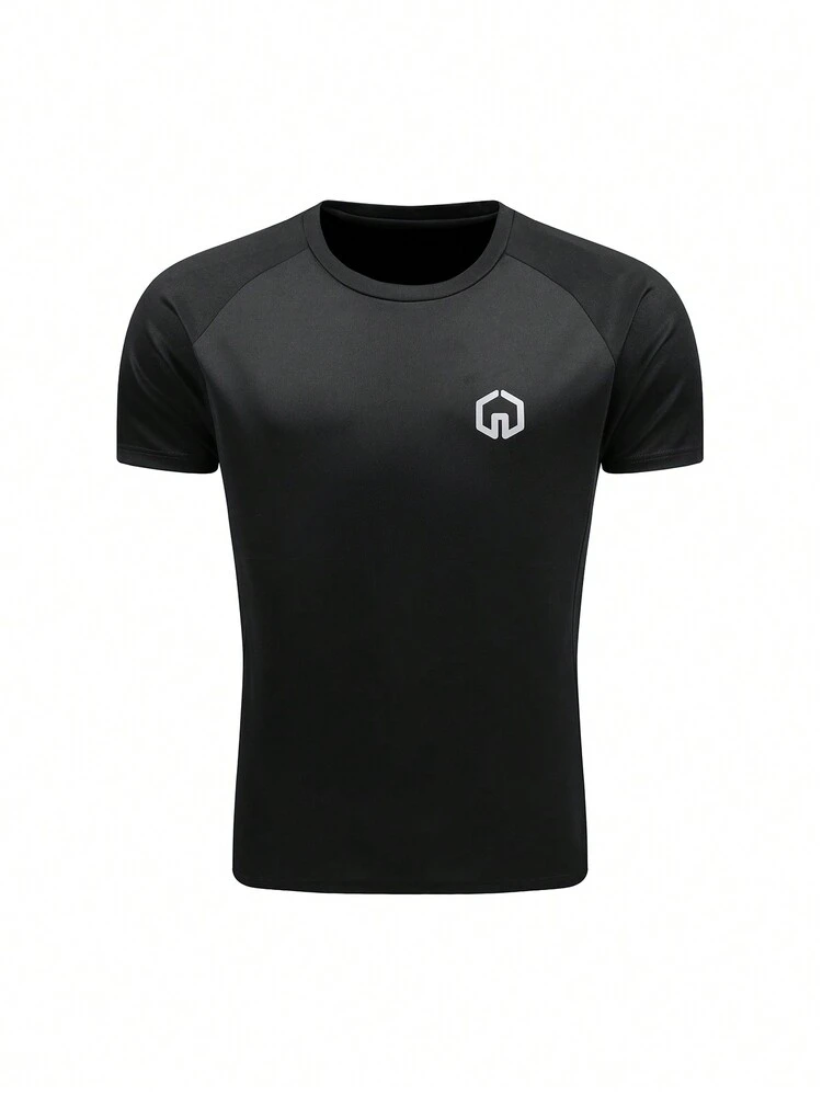 Boyfriend Style Men's Printed Sleeve Elastic Breathable Short Raglan Sleeve Sports T-Shirt Workout Tops 3-Piece Set