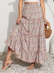 SHEIN VCAY Women's Ditsy Floral Long Skirt For Holiday - Multicolor - View 1
