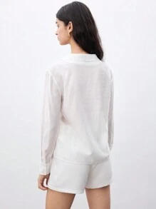 SHEIN Unity Women's Solid Color V-Neck Collar Shirt - White - View 3