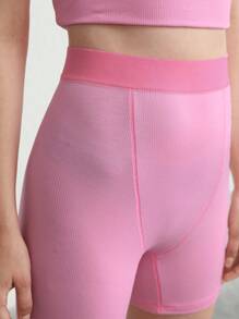 Ocili Leisure Stretchy & Comfy Ribbed High Waist Cycling Shorts Lounge Shorts - Pink Sleep Shorts - Pink - View 8