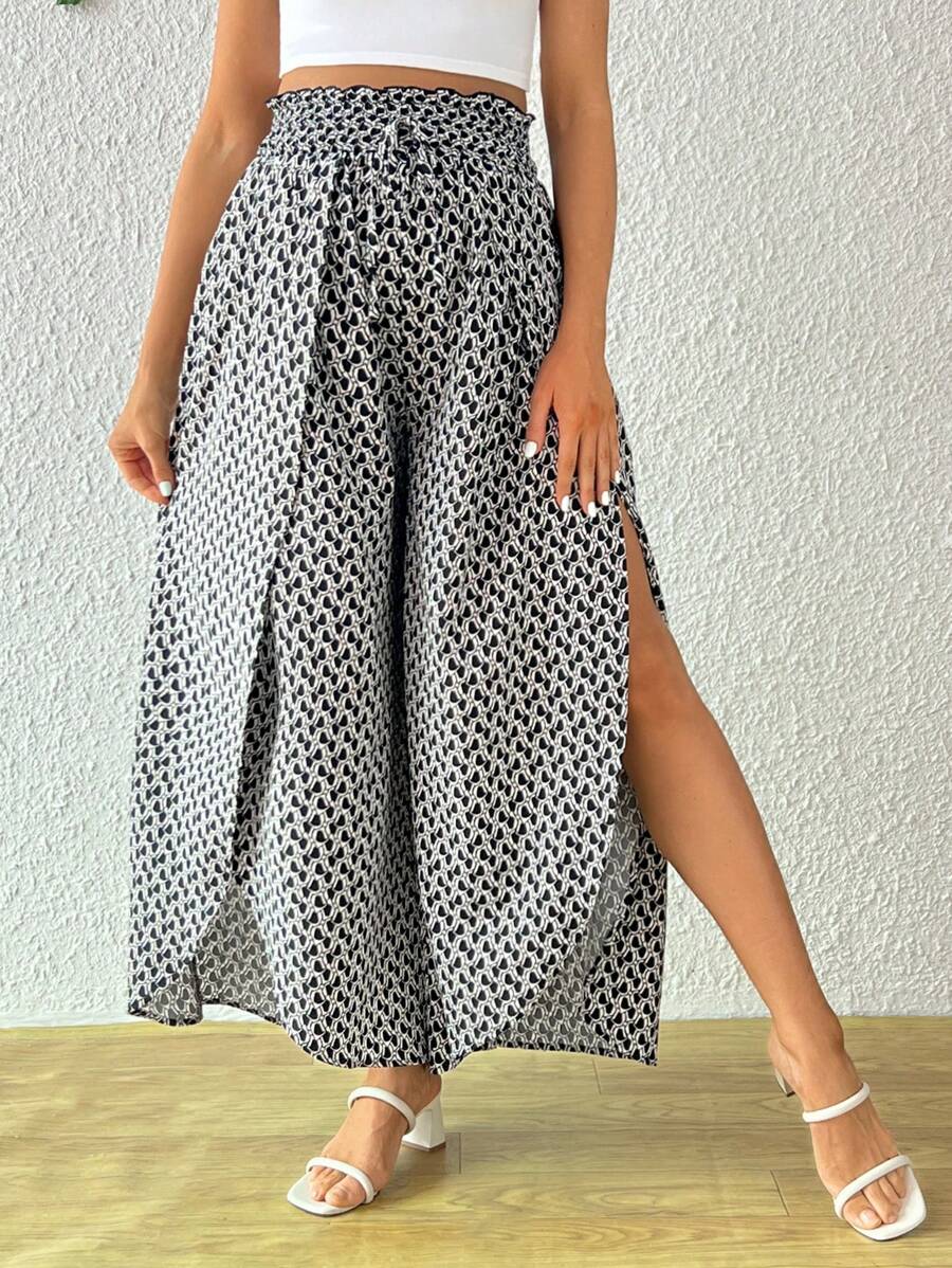 SHEIN Maternity Loose High Waist Wide Leg Pants With All-Over Print For Summer - Navy Blue - View 1