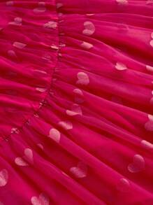 SHEIN CURVE+ 加大號愛心網袖泡泡袖連衣裙 - 玫紅色 - 查看 4