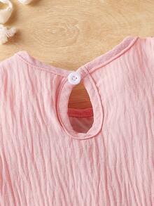 Robe à épaules ouvertes et manches longues pour bébé fille avec accents brodés - Rose saumon - Voir 3