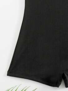 SHEIN Swim Của phụ nữ Một miếng Không tay Đồ bơi - màu đen - Xem 8