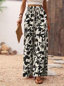EMERY ROSE Của phụ nữ Kỳ nghỉ Phong cách Thực vật In Quần ống rộng Với Túi - màu đen - Xem 7