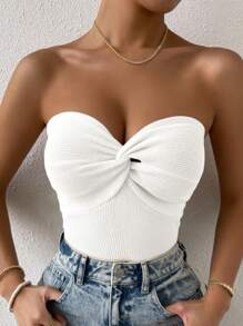 Chiquease Của phụ nữ Mùa hè Trắng Xoắn Xu hướng: Cắt giảm Áo Bandeau - trắng - Xem 3
