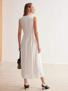 MOTF PREMIUM Dệt Của phụ nữ Cổ chữ V Xếp nếp Đầm - trắng - Xem 7