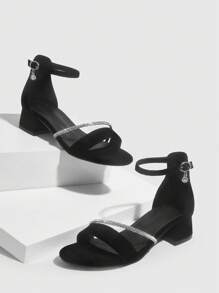 CUCCOO CHICEST 女士鞋时尚黑色踝带粗跟凉鞋夏季毕业高跟鞋舞会高跟鞋度假鞋夏季促销圣诞节秋季新年假期