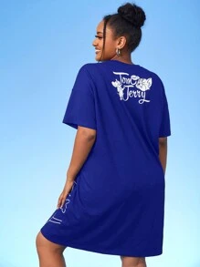 TOM & JERRY X SHEIN Plus Cartoon Graphic Drop Shoulder Tee Dress