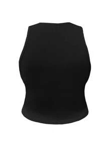 SHEIN Kích thước lớn Màu thuần Gân đan Áo ba lỗ - màu đen - Xem 2