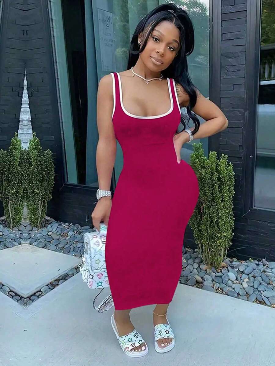 INAWLY Plus Size Women's Summer Sleeveless Round Neck Dress With Pockets