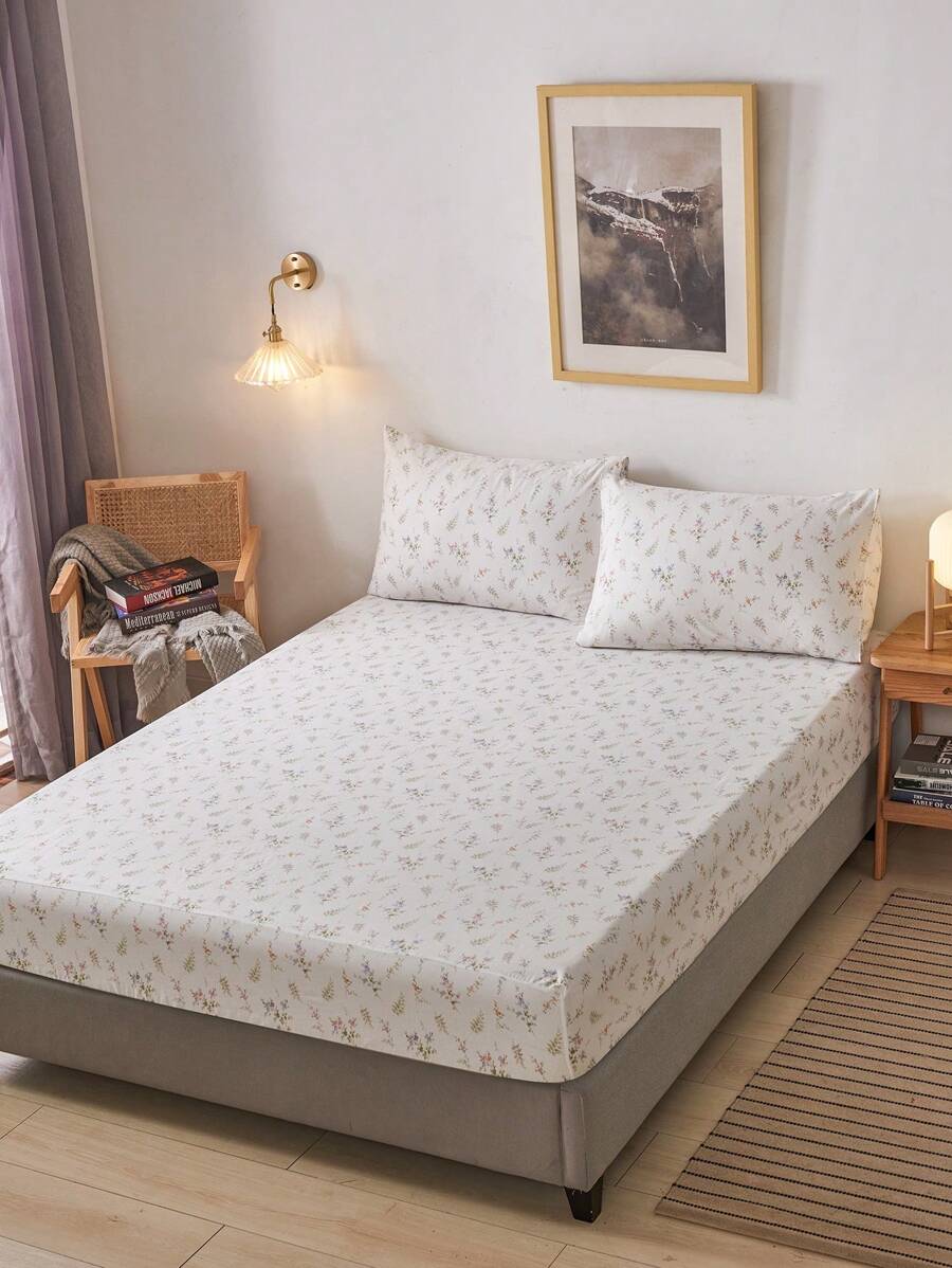 3 cái/bộ 100% Hình hoa Bộ Fitted Sheet Without Filler , In Hoa Chăn Vừa vặn Đối với Phòng ngủ - Nhiều màu - Xem 1