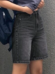 Dazy Star 女裝百搭牛仔短褲,配有口袋 - 深灰色 - 查看 4