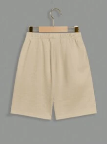 SHEIN Tween Boy Comfortable Solid Color Short Sleeve Polo Shirt With Solid Color Shorts Outfits For Spring And Summer