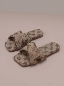 Kids' Fashionable Canvas Floral Strap Outdoor Slippers - Khaki - View 1