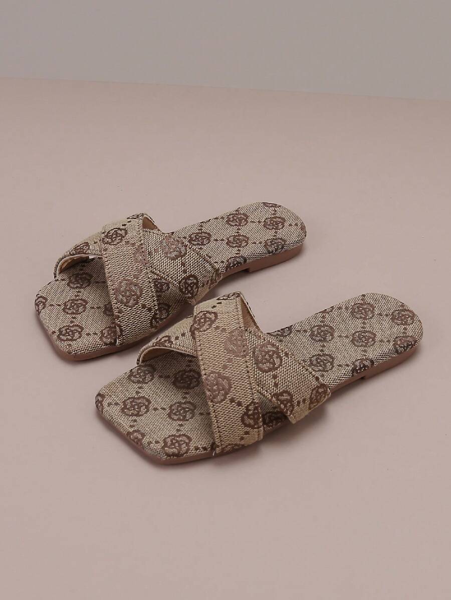 Kids' Fashionable Canvas Floral Strap Outdoor Slippers - Khaki - View 1