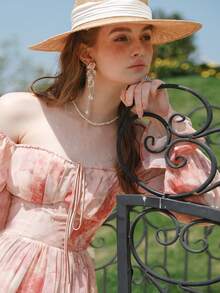 Đầm Xù Dây kéo Nếp gấp Phần Ngực Hoa Boho - Hồng - Xem 7