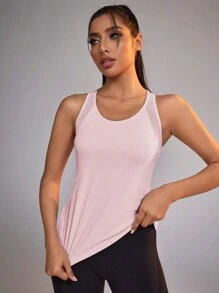 Easithlete 女式夏季纯色圆领休闲运动背心修身衬衫 - 粉色 - 查看 2