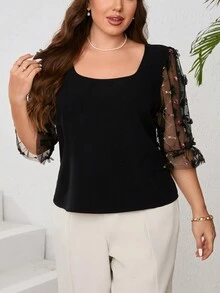 SHEIN Privé Kích thước lớn Của phụ nữ Hoa Vá lại mỏng Áo sơ mi Cho đám cưới Mùa - màu đen - Xem 6