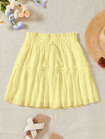 Soleia 休闲夏季半身裙，系带设计，荷叶边装饰，细节精美