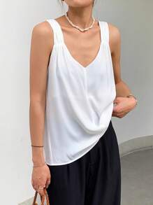 SHEIN Essnce 女款夏季無袖上衣，獨特肩帶、褶皺和時尚設計，適合作為內搭 - 白色 - 查看 6