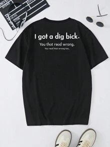 Men's Short Sleeve T-Shirt With Slogan Print - Black - View 2