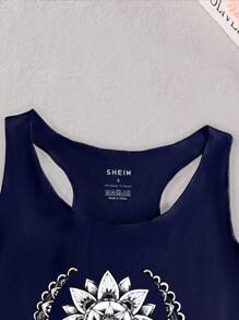 INAWLY Women's Floral Print Tank Top Graphic Tees Women Tops - Navy Blue - View 6