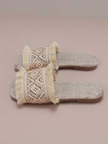 女童时尚休闲系带沙滩凉鞋，夏季 - 米色 - 查看 3