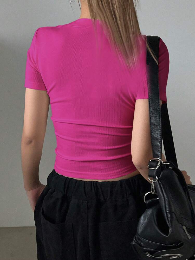 Women's Summer Solid Color Round Neck Short Sleeve Casual T-Shirt