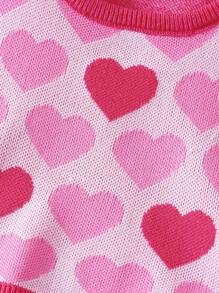 Tween Girl Heart Pattern Sweater Vest - Hot Pink - View 5