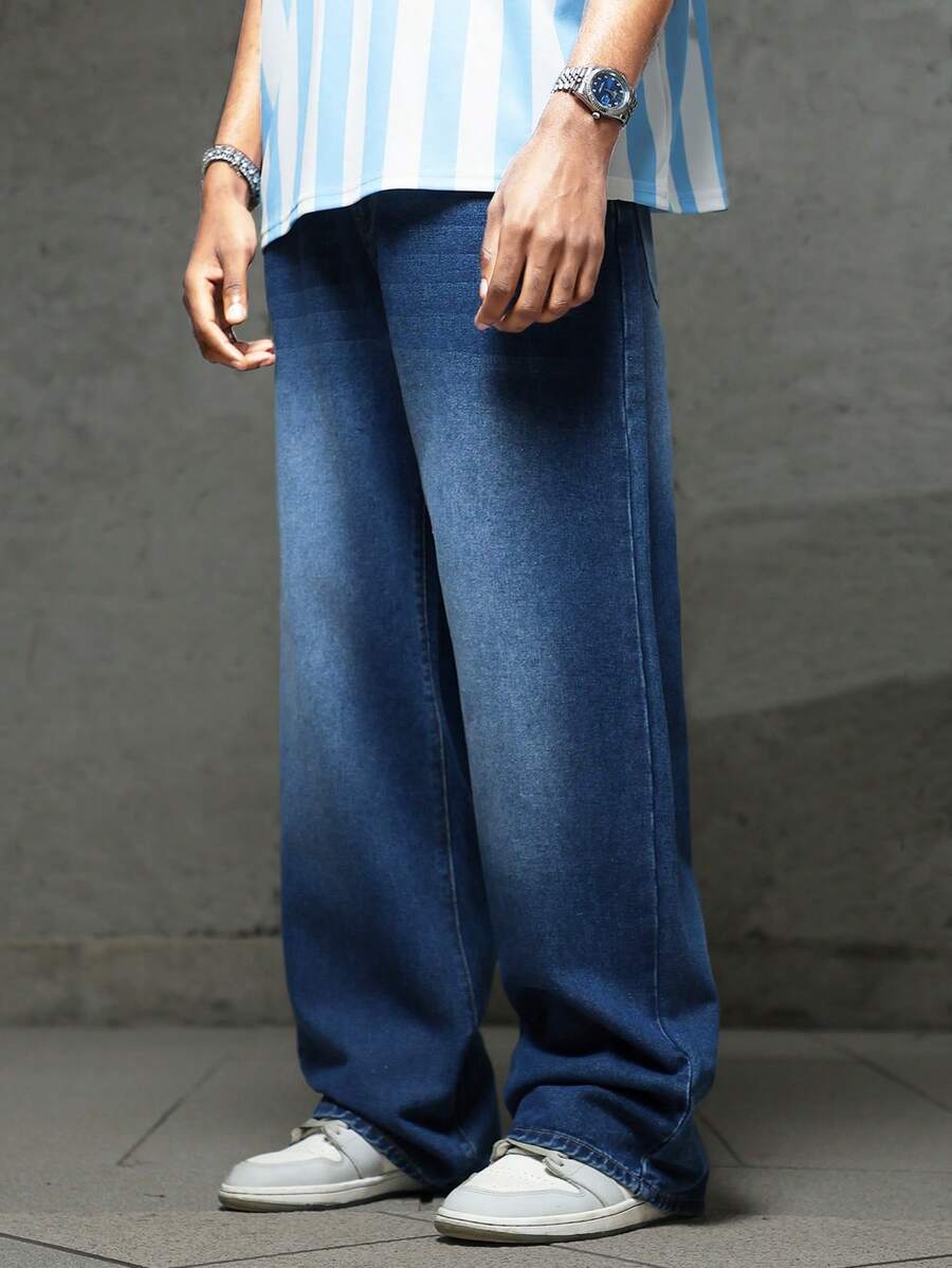 Men's Blue Casual Wide Leg Jeans For Daily Wear - Medium Wash - View 1