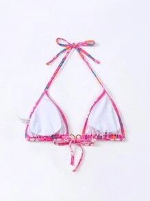 SHEIN Swim Summer Beach Floral Print Halter Bikini Top - Hot Pink - View 2