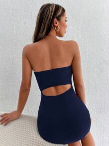 SHEIN PETITE Summer Solid Textured Strapless Bodycon Dress,Summer Dresses
Spring Clothes - Navy Blue - View 2
