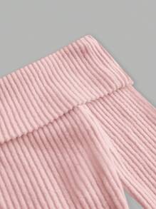 SHEIN EZwear 針織肋紋露肩上衣+裙子套裝,休閒風格 - 粉色 - 查看 4