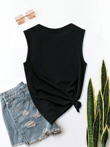 SHEIN LUNE 女士休闲简约独立日旗帜字母印花吊带背心，夏季