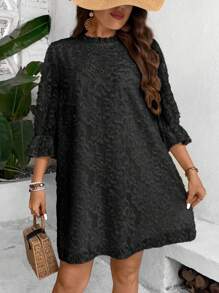 SHEIN Unity 春夏季大碼純色中空荷葉袖連衣裙