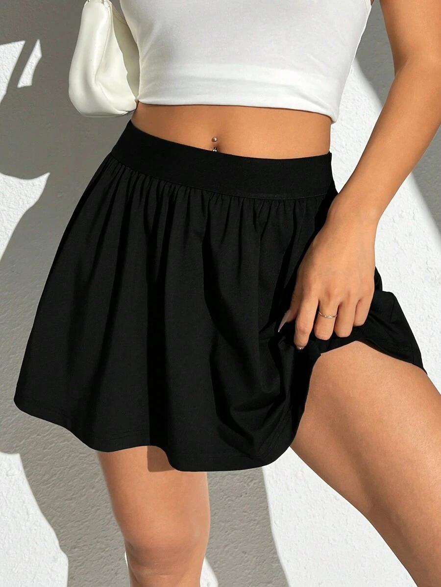 SHEIN EZwear Casual Women's Summer Pleated Skirt, Suitable For Loose Women's Skirt In Summer Chic Dress
