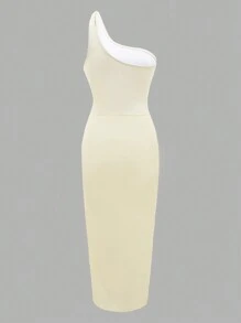 SHEIN Swim Einteiliger Badeanzug Mit Rock, Geometrischem Druck - Beige - Übersicht 5