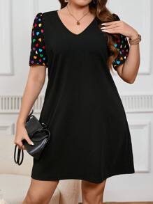 SHEIN LUNE Kích thước lớn Của phụ nữ Ngắn tay Tim In Đầm - màu đen - Xem 1