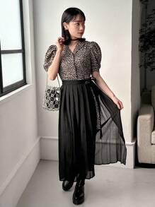 FRIFUL Women's Long Leopard Print Patchwork 2 In 1 Dress Sundress Maxi Dress - Black - View 8